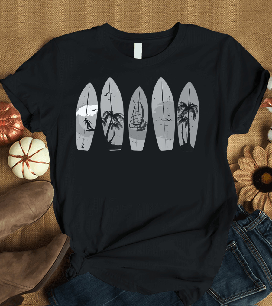 Vintage Surfboard Surfboarder Retro Surfer Palm Tree T-Shirt
