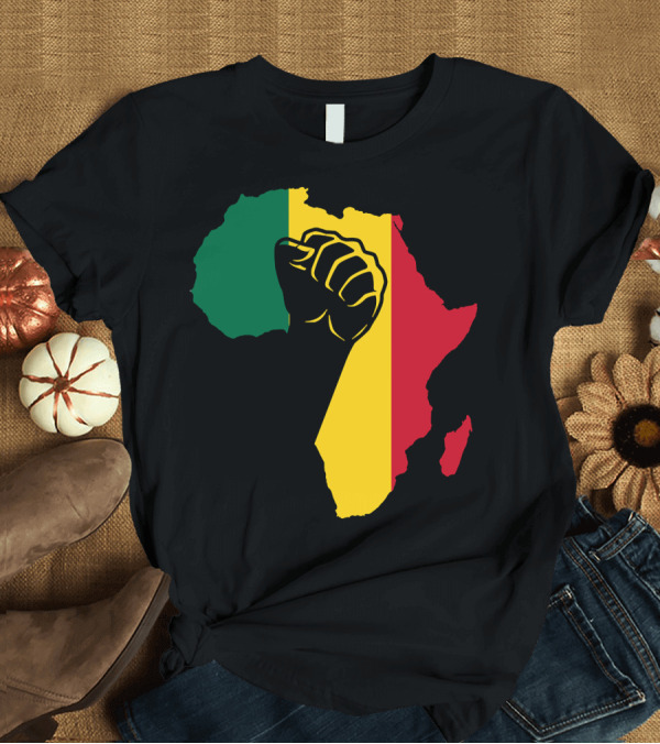 T-Shirt: African American Black Power Fist Africa Map Rasta Colors T-Shirt African American Black Power Fist Africa Map Rasta Colors T-Shirt