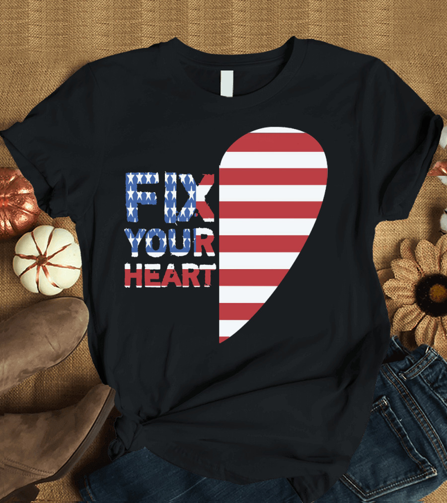 FIX YOUR HEART American Flag Half-Heart T-Shirt