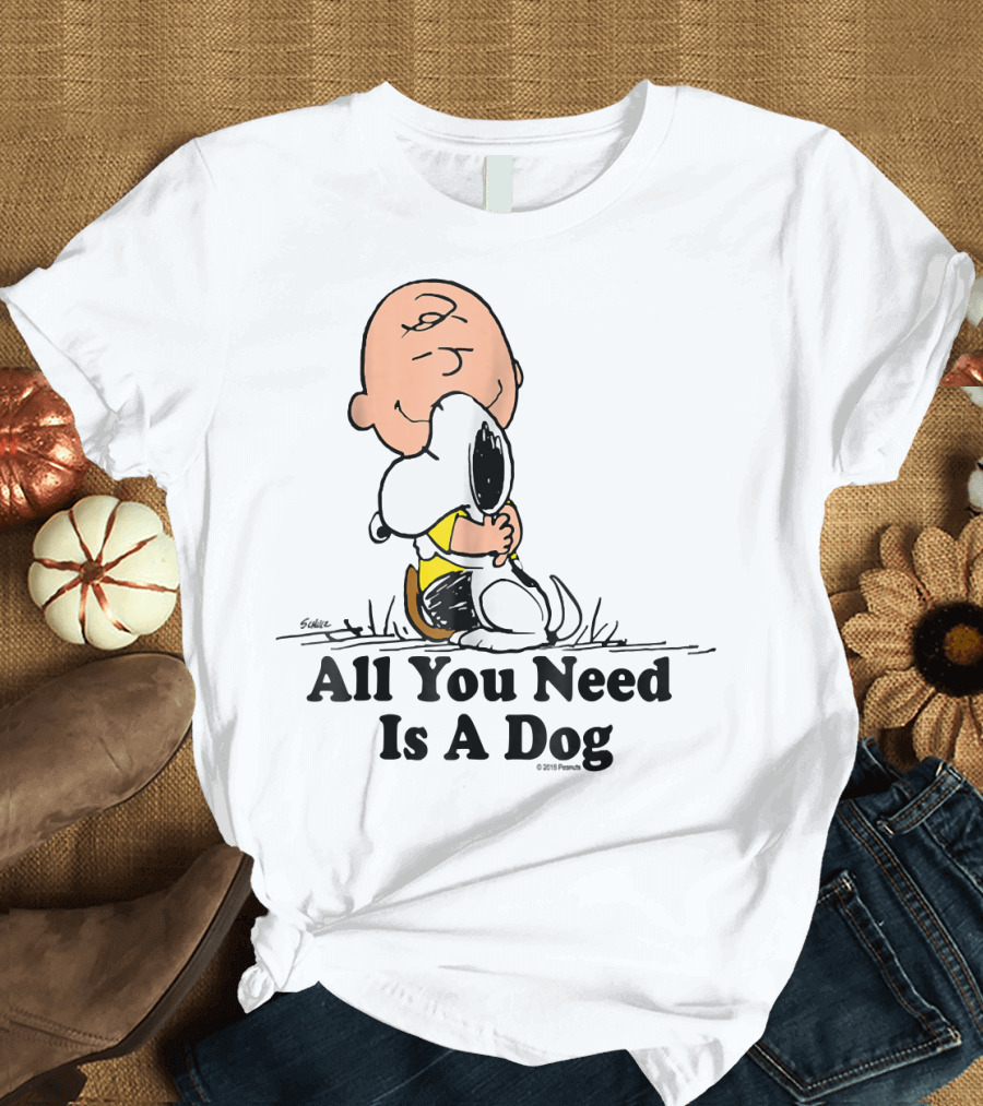 Snoopy Peanuts All You Need Is a Dog Hugging Charlie Brown 107 T-Shirt