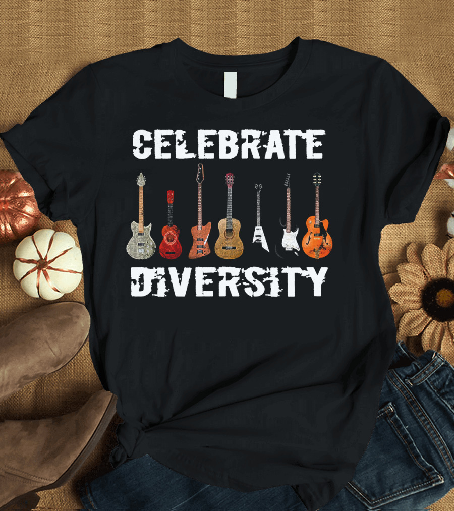 Celebrate Diversity Distressed Guitar Shapes Variety T-Shirt