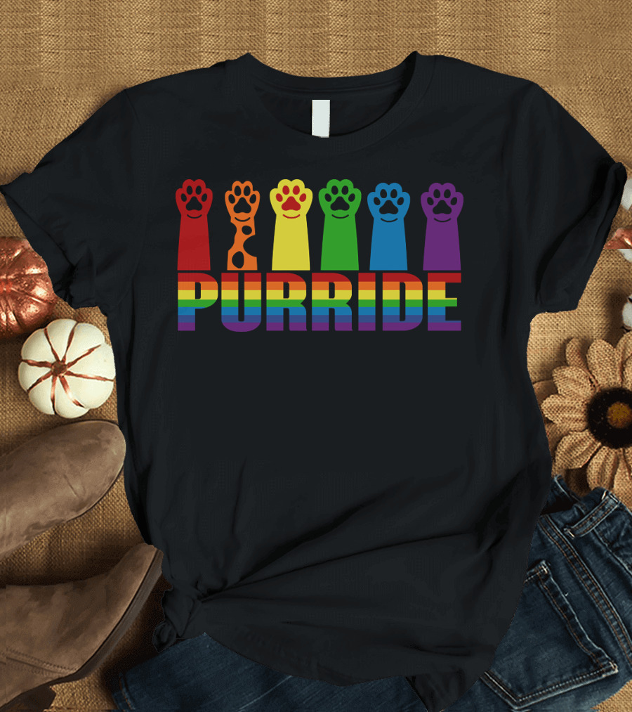Paws Cats Purride Rainbow Pride Paw Prints T-Shirt
