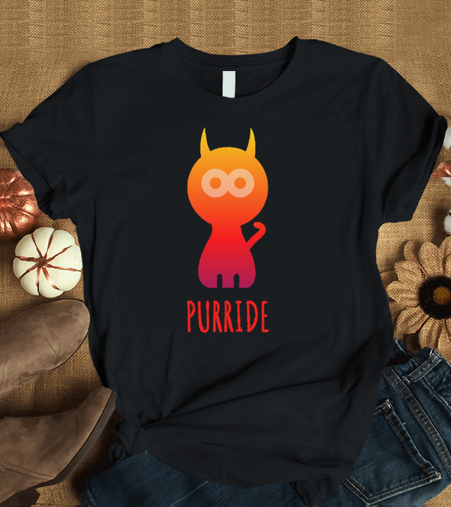 Purride Rainbow Gradient Cat with Horns T-Shirt