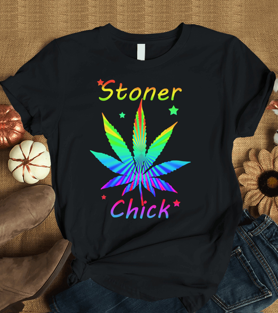 Stoner Chick Rainbow Cannabis Leaf T-Shirt