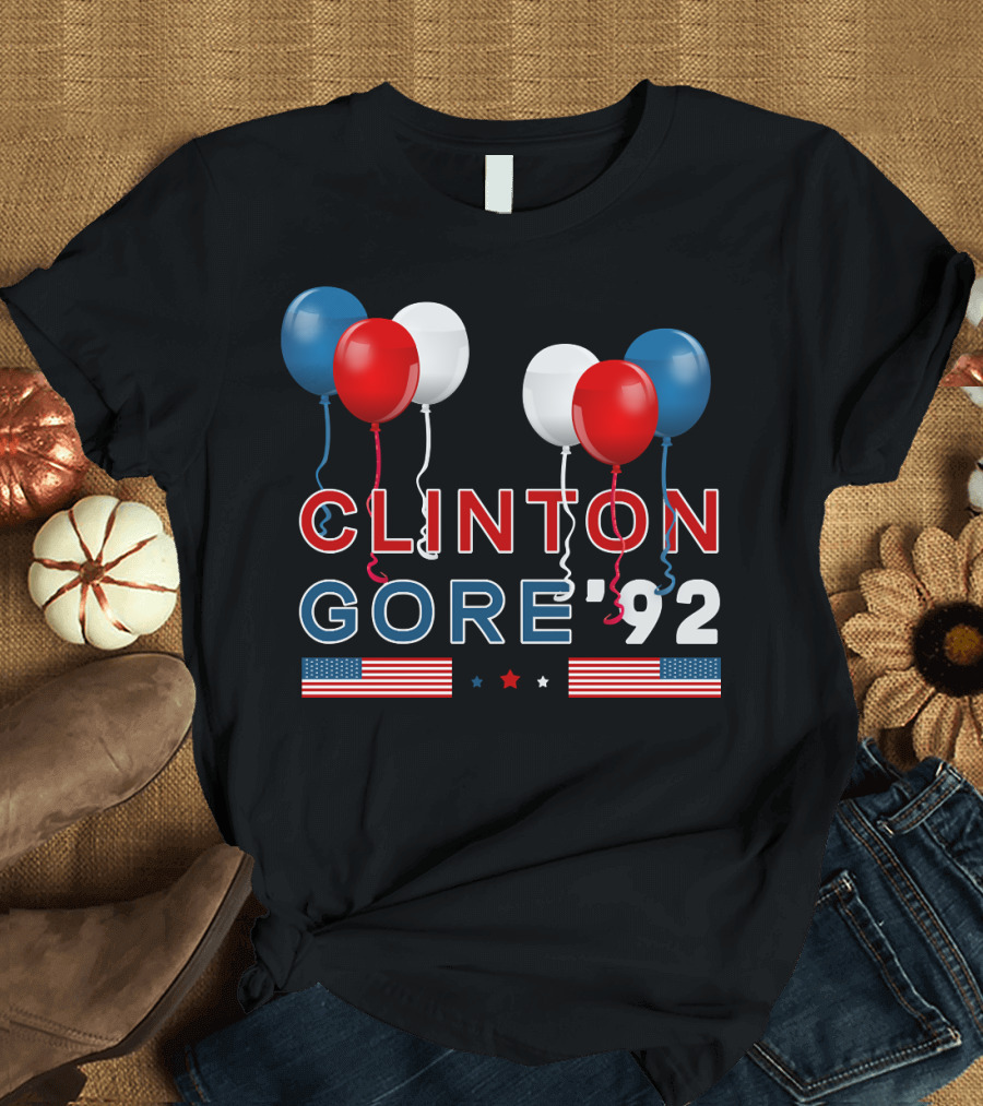Clinton Gore '92 Balloons American Flags Stars T-Shirt