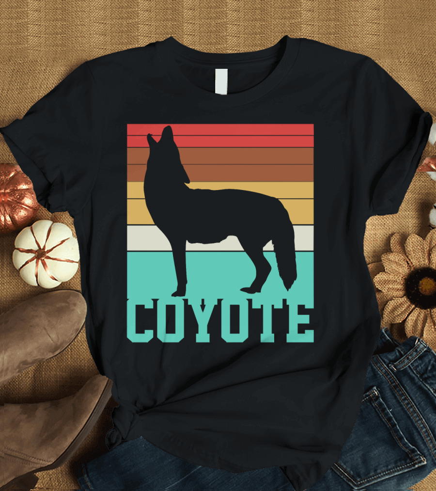 Coyote Silhouette Retro Horizon Stripes T-Shirt
