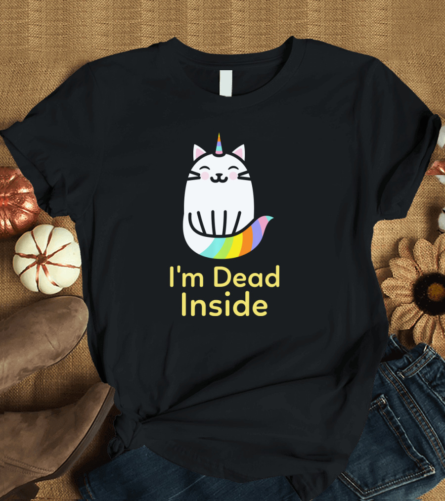 I'm Dead Inside Ironic Unicorn Cat with Rainbow Tail T-Shirt
