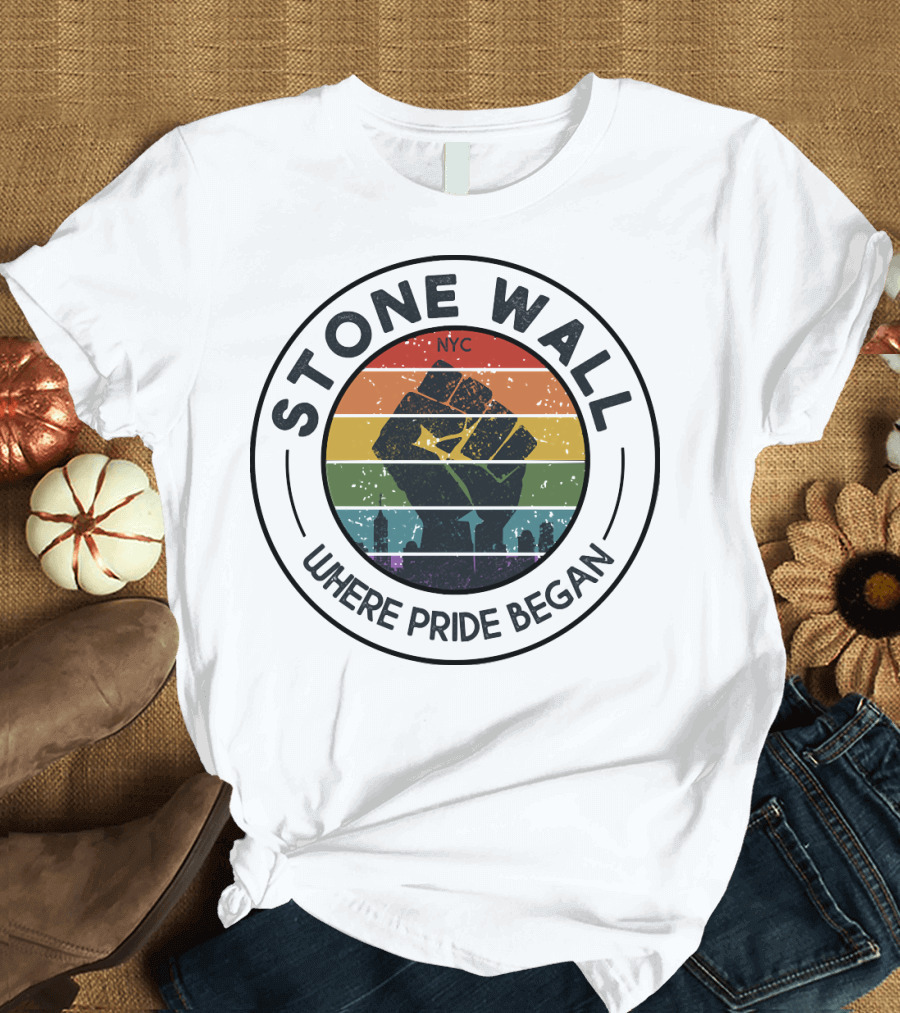 Stonewall NYC 1969 Where Pride Began Fist Silhouette Rainbow T-Shirt