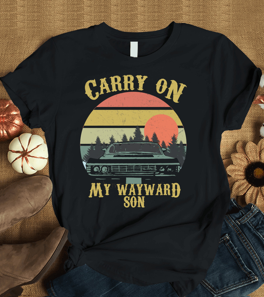 CARRY ON MY WAYWARD SON Sunset Car and Forest T-Shirt