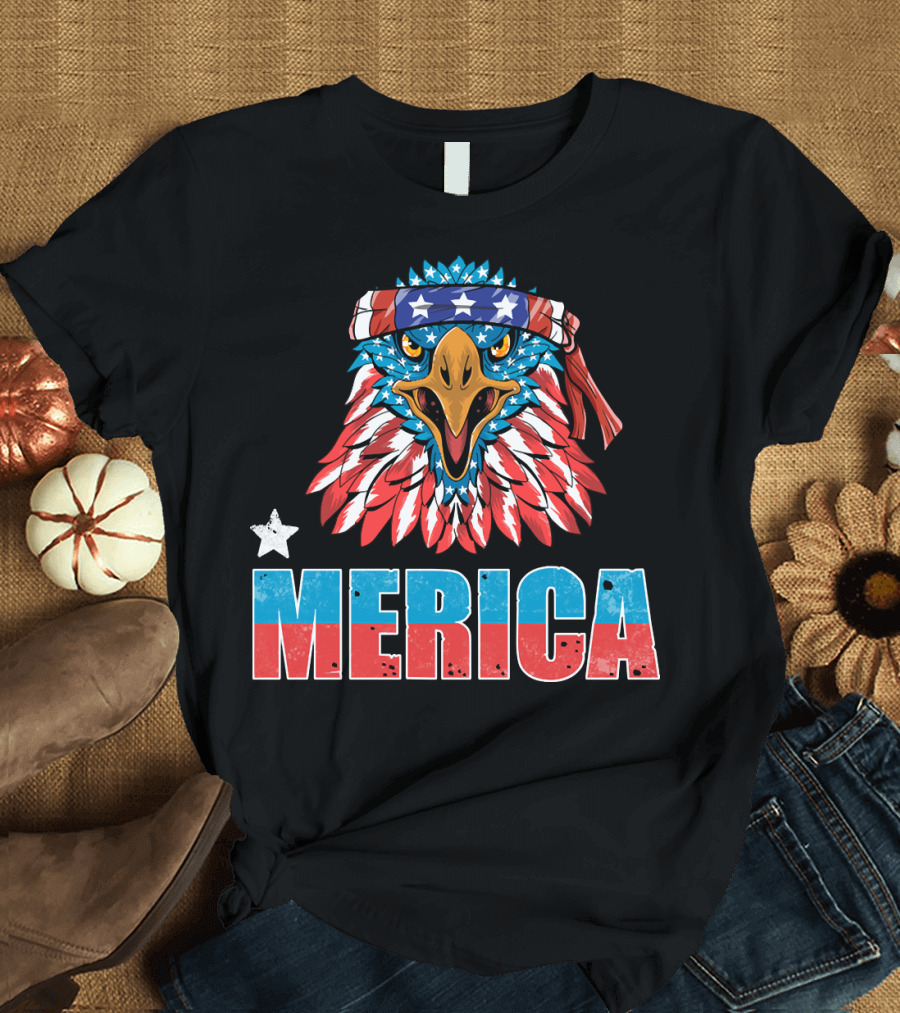 Merica Bald Eagle American USA Flag 4th of July T-Shirt