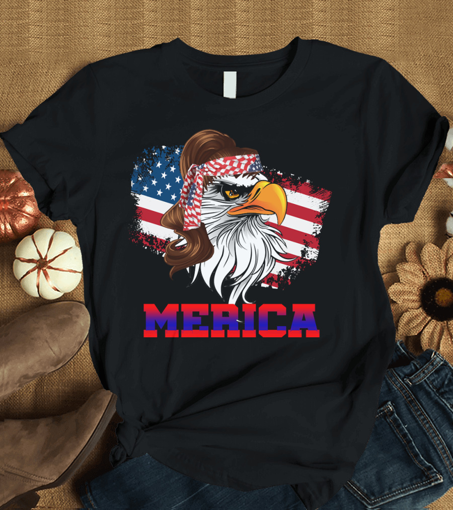 Merica Eagle with American Flag Bandana Patriotic 4th of July T-Shirt