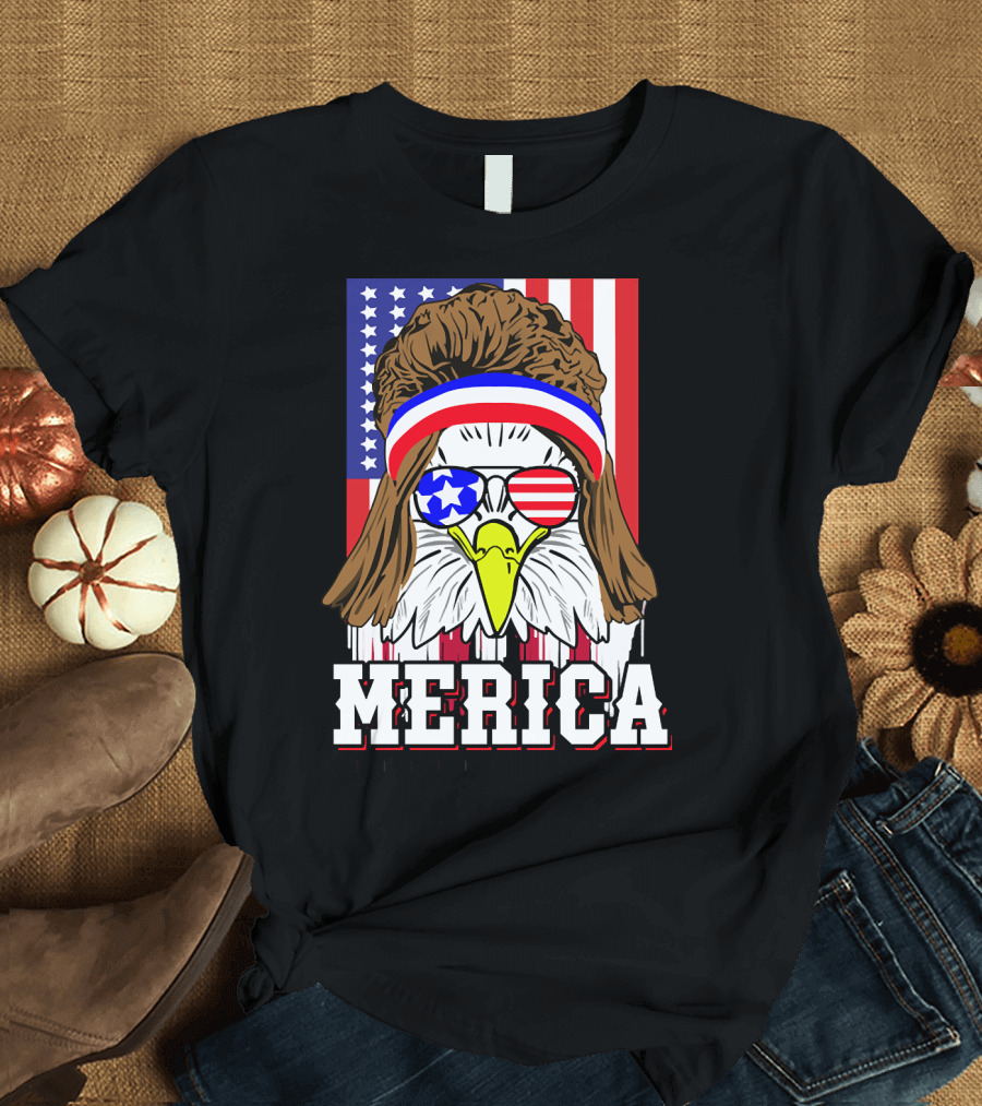 Merica Eagle Mullet American Flag Stars and Stripes 4th of July Independence Day T-Shirt