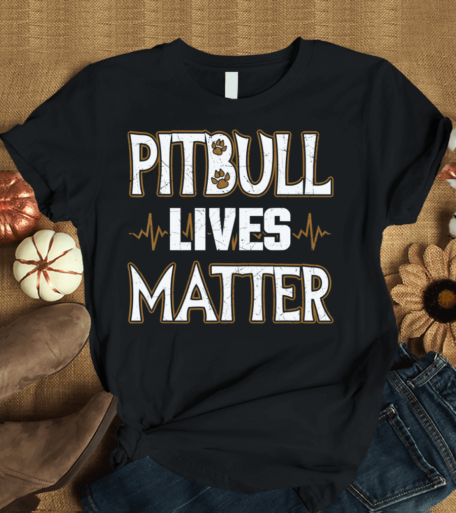 Pitbull Lives Matter Pit Bull Paw Prints Heartbeat T-Shirt
