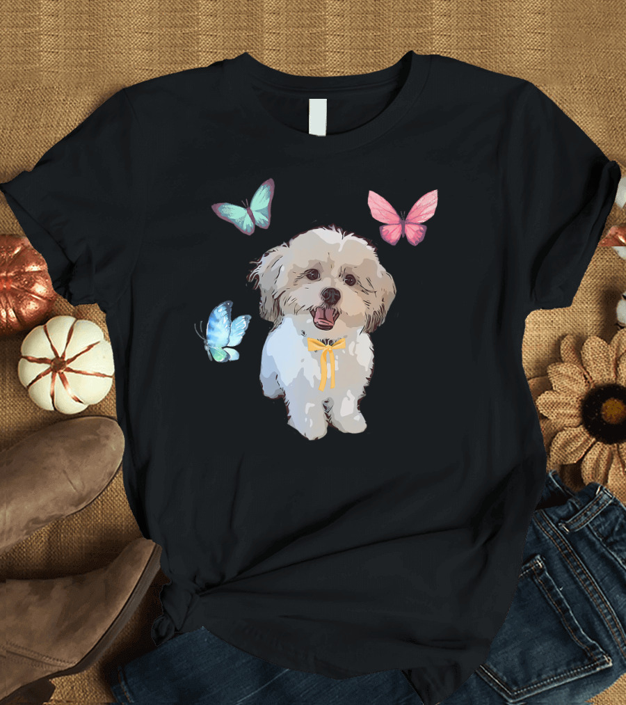Shih Tzu Surrounded by Colorful Butterflies T-Shirt