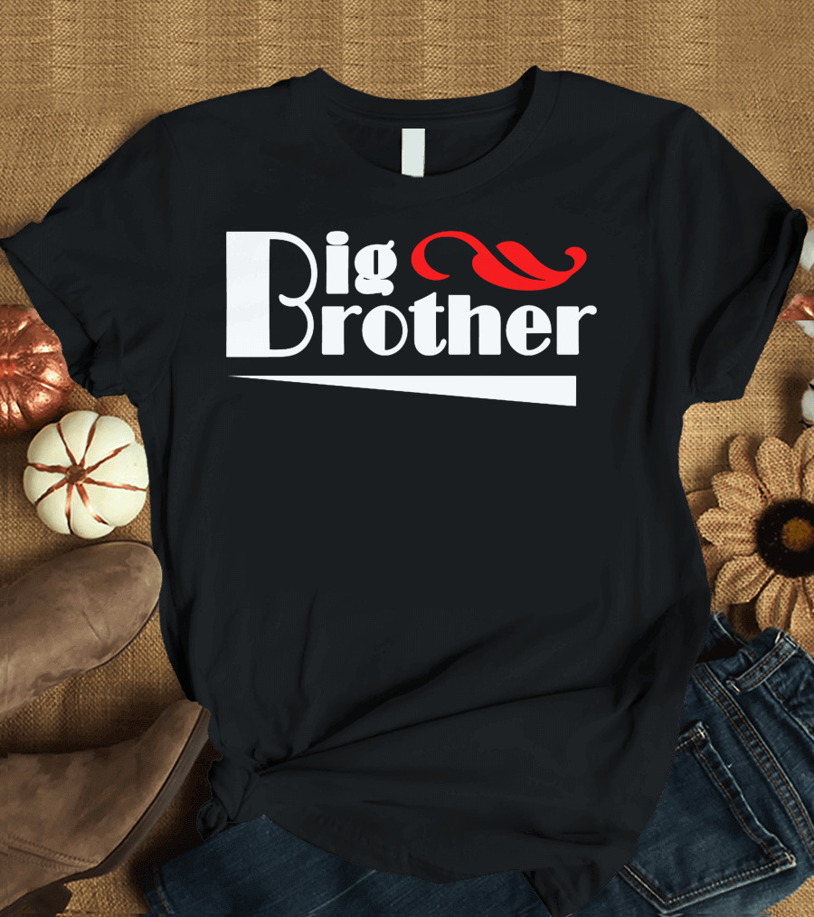 Big Brother Stylish Red Swirl Accent Text T-Shirt