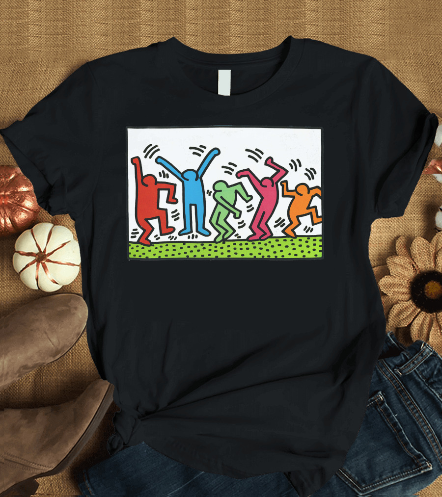 Keith Haring Colorful Dancing Figures T-Shirt