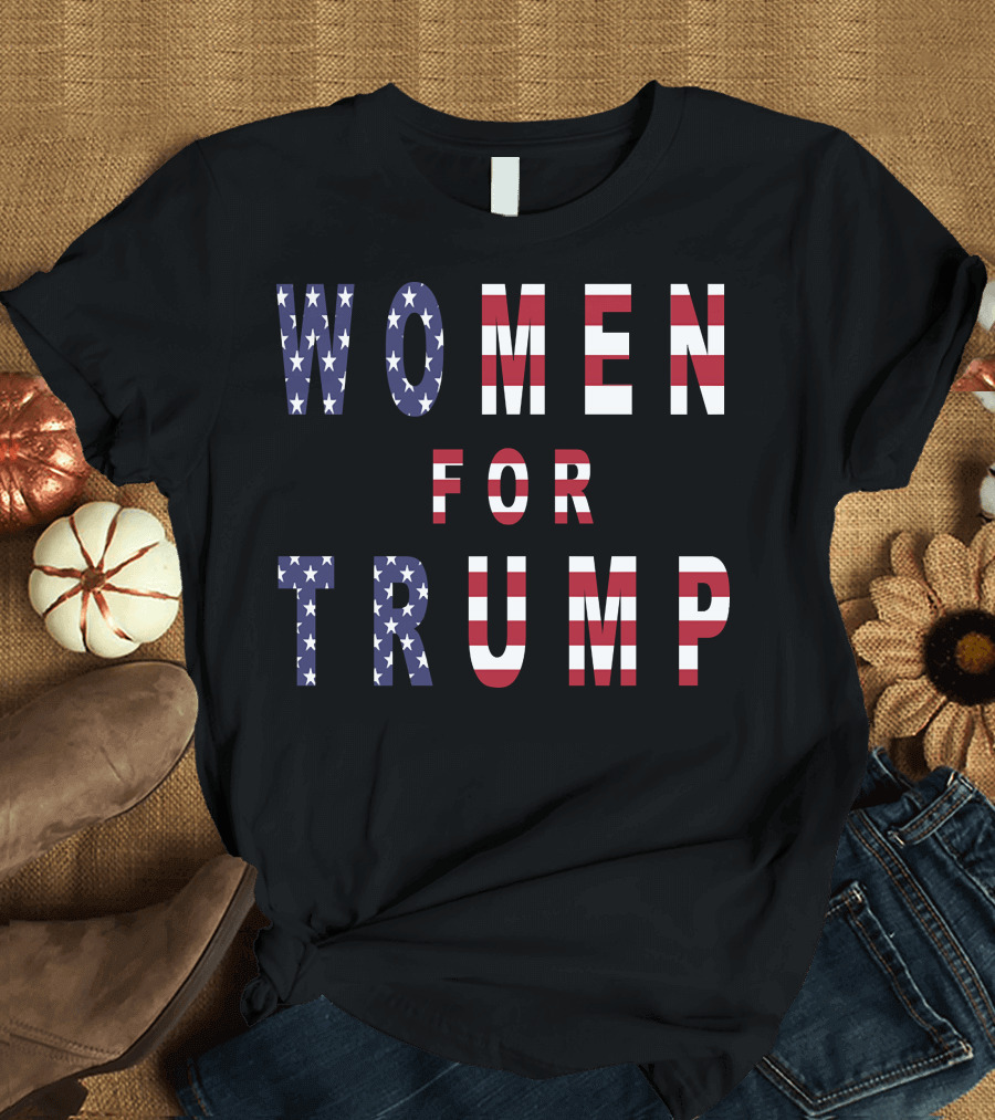 WOMEN FOR TRUMP American Flag Pattern Text T-Shirt