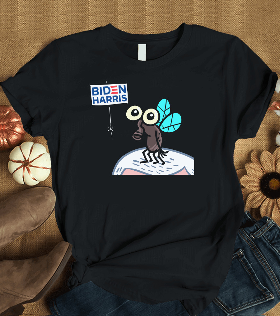 Flies4Biden Cartoon Fly Holding Biden Harris Sign T-Shirt