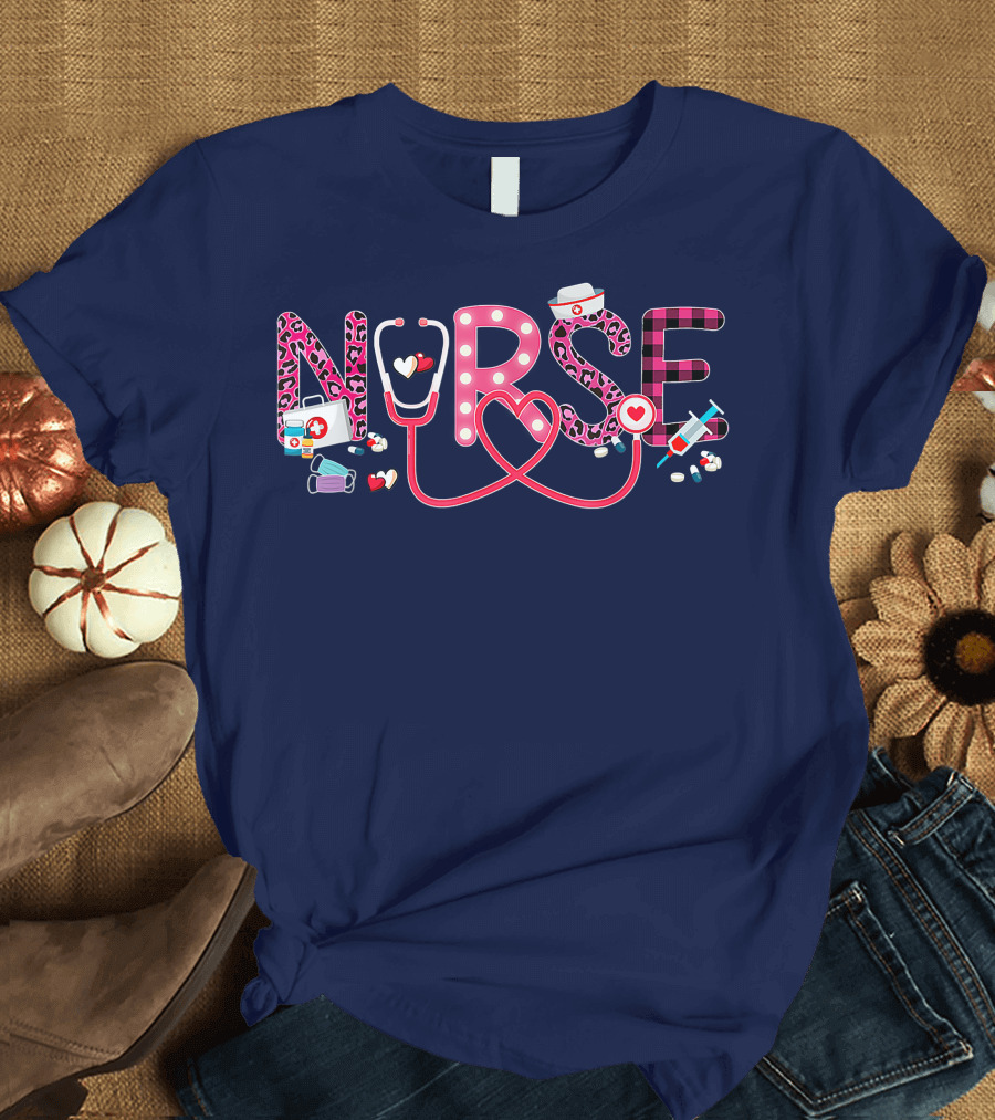 LOVE Stethoscope Nurse Life Valentine Day Heart Nursing hat Medical Supplies T-Shirt