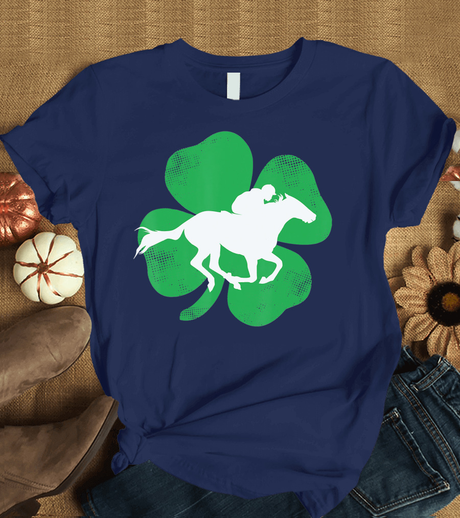 St Patrick's Day Shamrock with Horse Racing T-Shirt