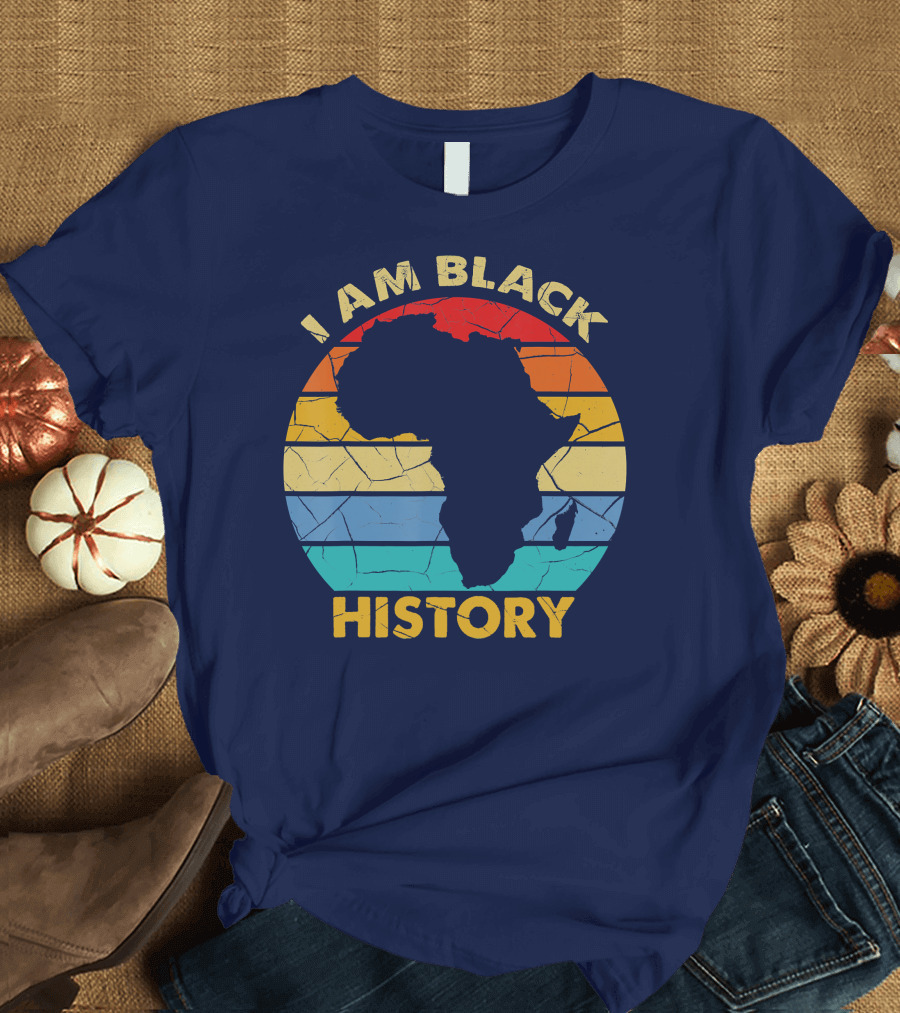 I Am Black History African American Map of Africa Stripes T-Shirt