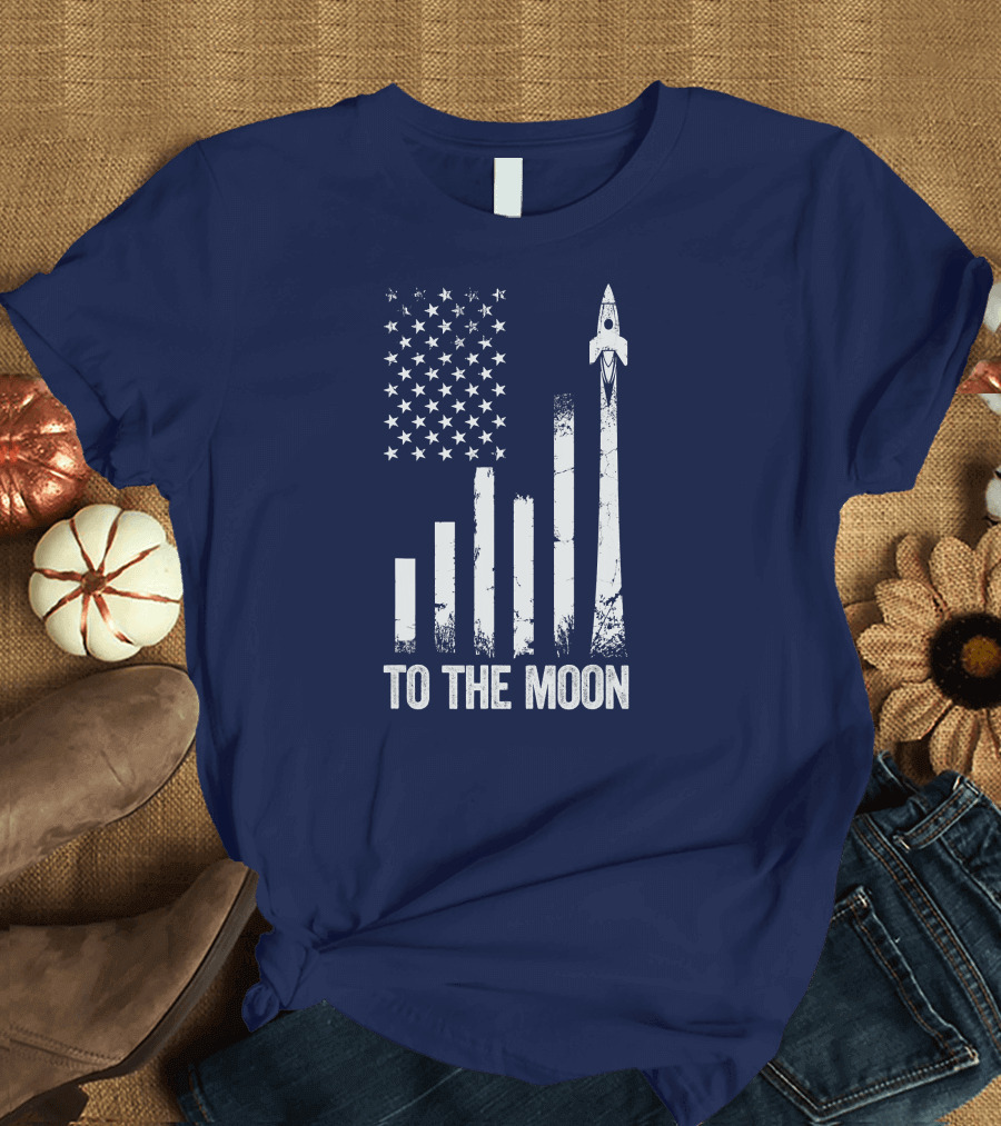 To The Moon American Flag Rocket Stock Market Chart T-Shirt