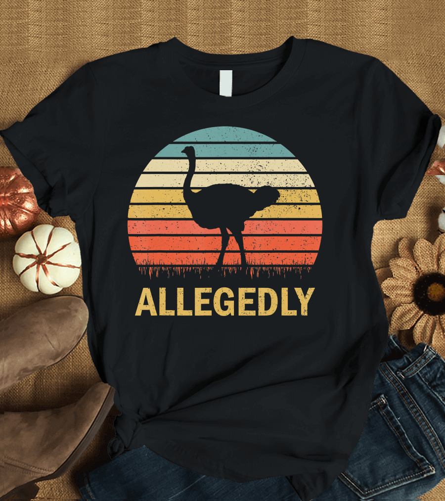 Vintage Allegedly Ostrich Silhouette Sunset Stripes T-Shirt