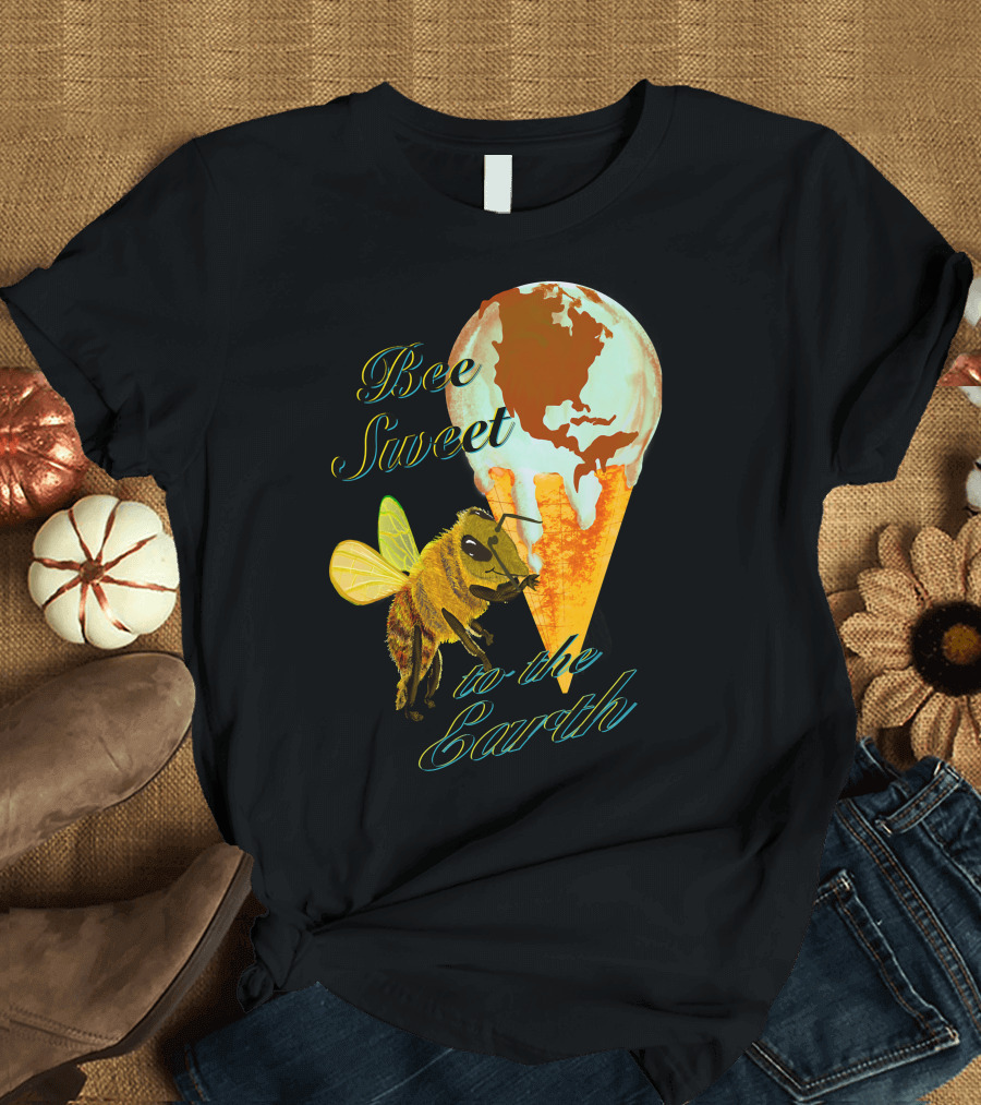 Bee Sweet to the Earth Melting Ice Cream Cone with Bee and Planet Earth T-Shirt