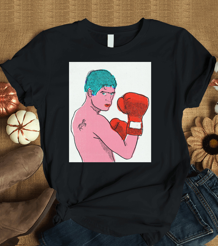 El Potro Rodrigo Boxer with Red Gloves and Horse Tattoo T-Shirt