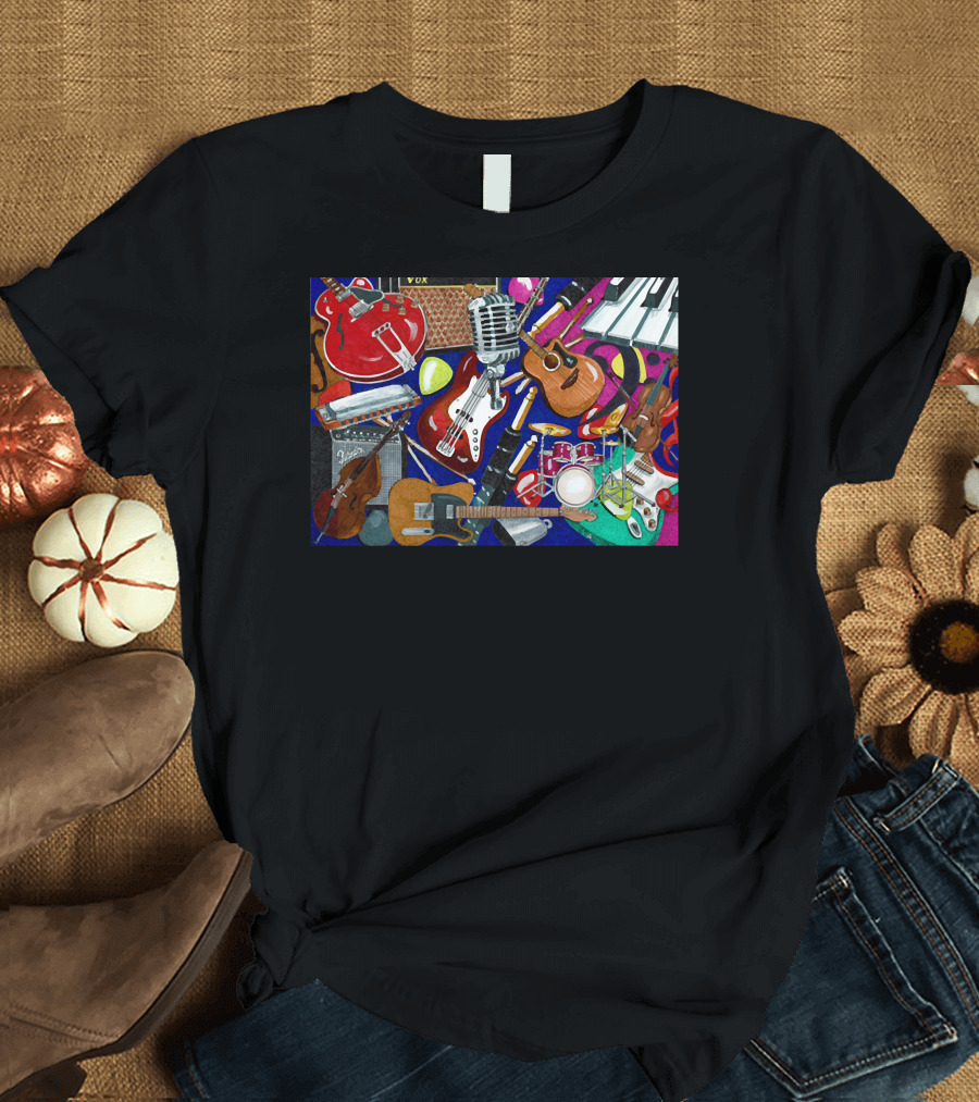 Rock Band Explosion Musical Instruments Collage T-Shirt