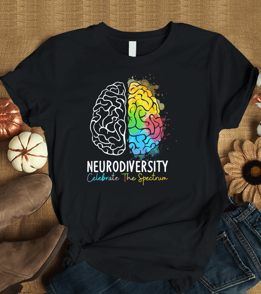 Neurodiversity Celebrate The Spectrum Autism Spectrum ASD ADHD Rainbow Brain T-Shirt