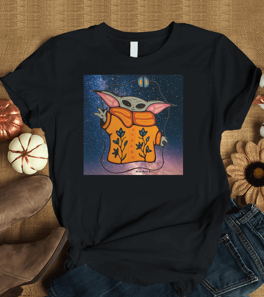 Yodenhs Reads the Stars Cosmic Baby Creature with Floral Orange Jacket T-Shirt
