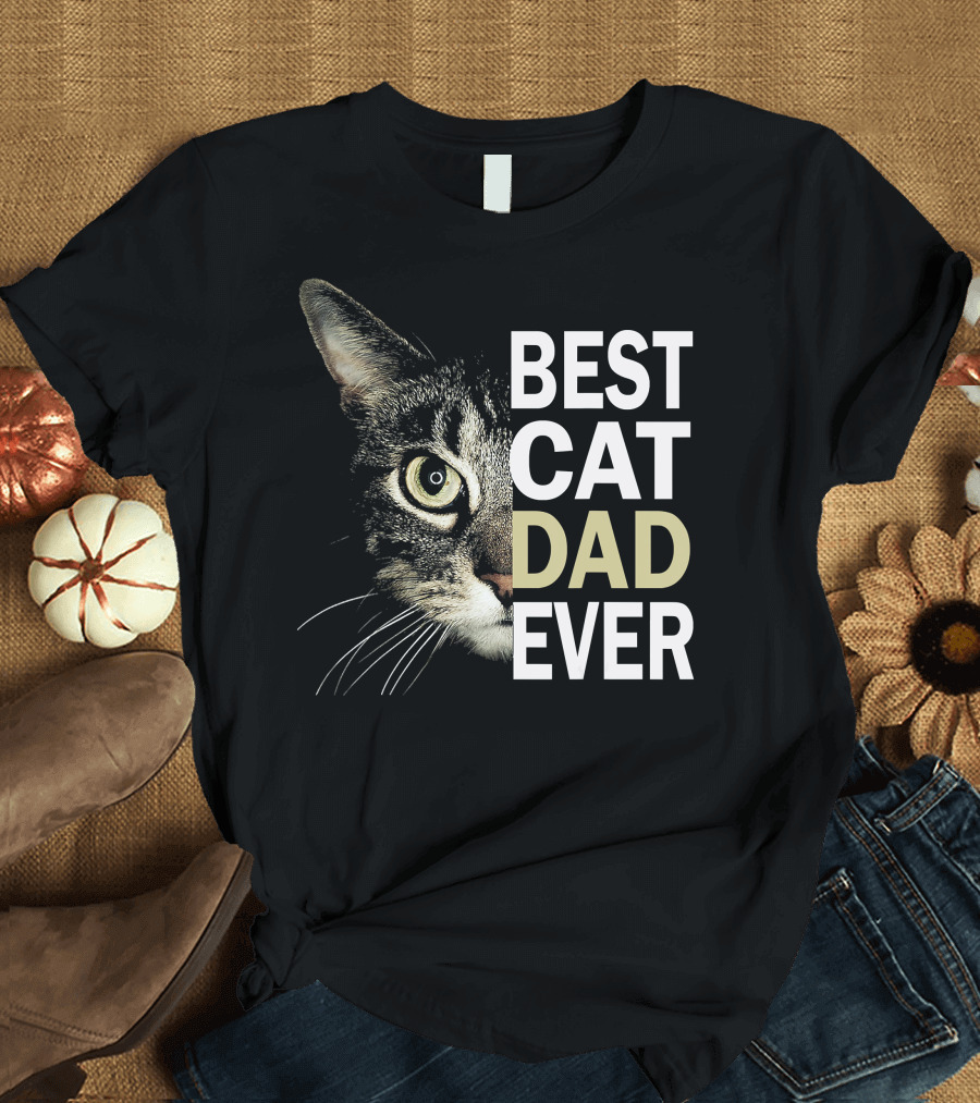 Best Cat Dad Ever Cat Lover Dad Fathers Retro Style Cat Face T-Shirt