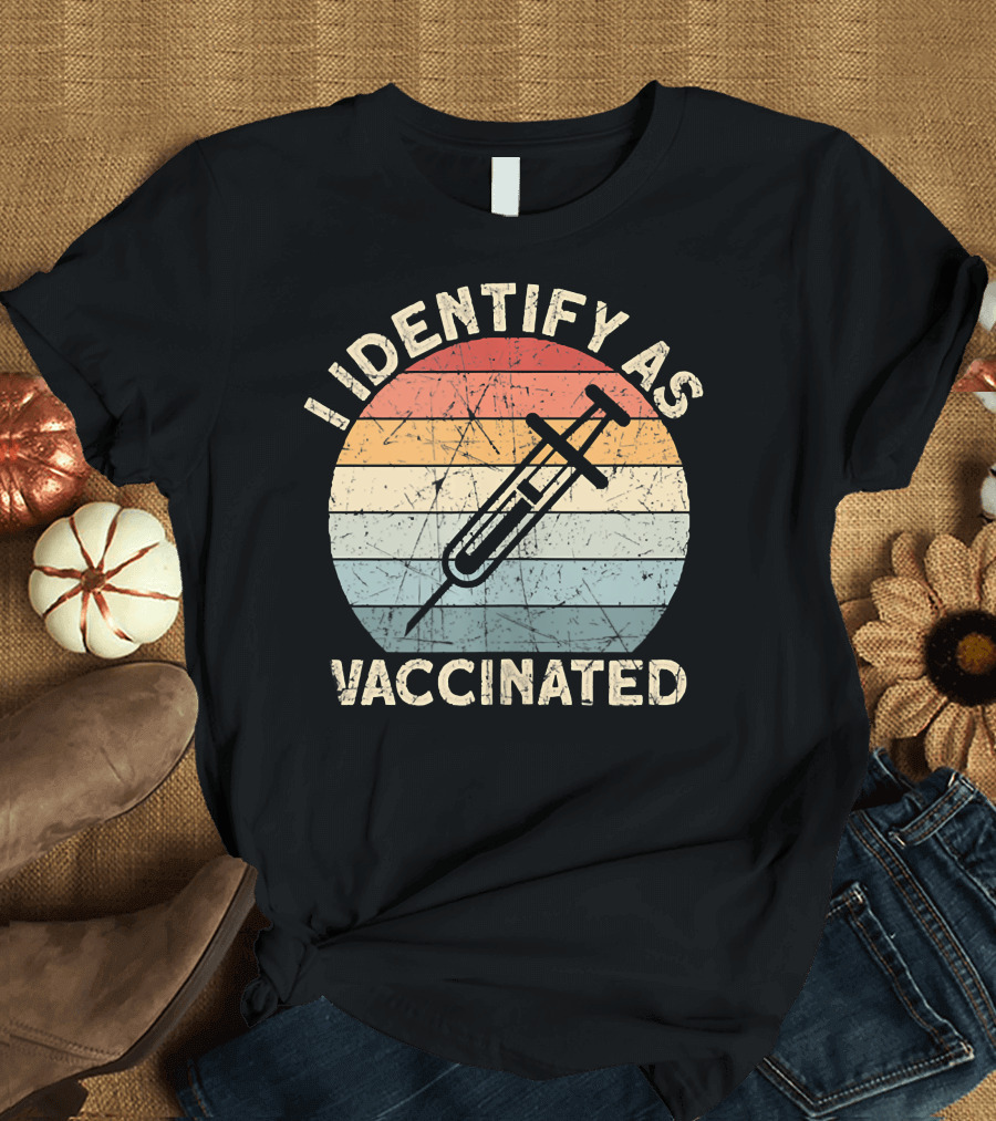I Identify As Vaccinated Syringe Retro Sunset T-Shirt