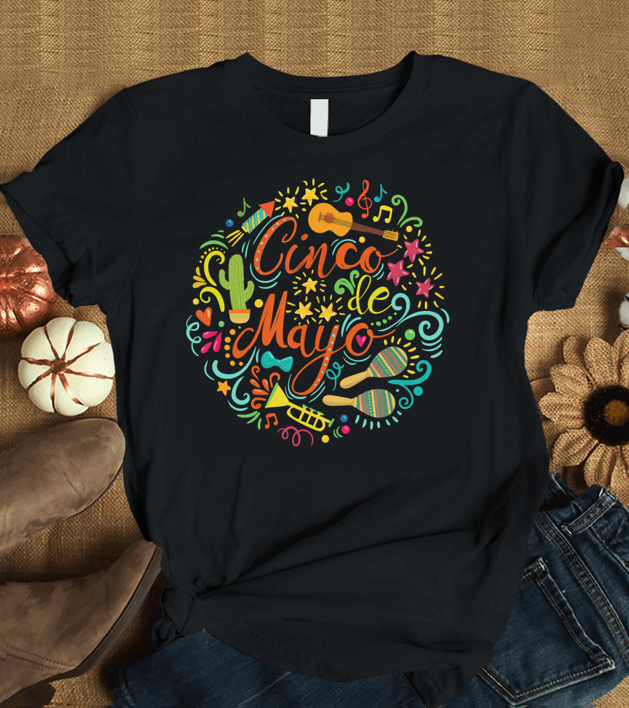 Cinco De Mayo Mexican Fiesta Music Cactus Maracas Guitar T-Shirt