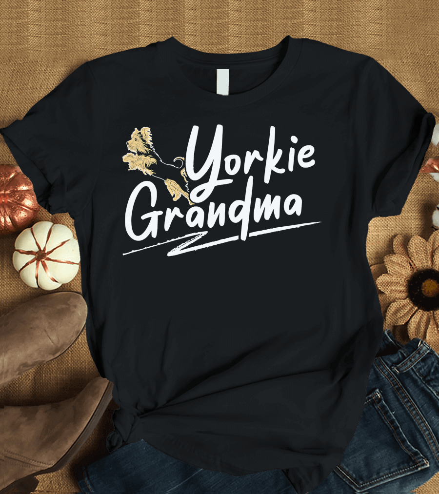 Yorkie Grandma Yorkshire Terrier Grandmother with Stylized Dog T-Shirt