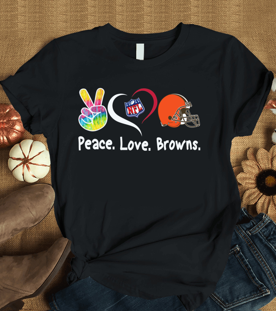 Peace Love NFL Browns Helmet T-Shirt