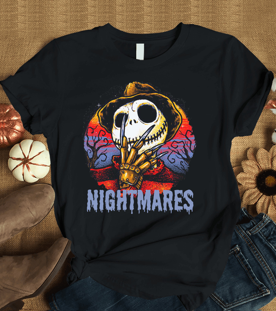 Nightmares Halloween Skull Claws Creepy Tree Sunset T-Shirt