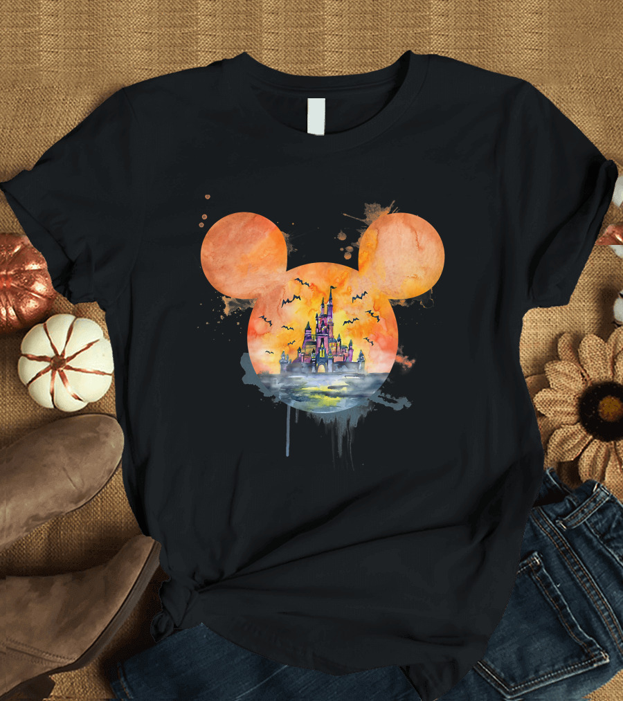 Mickey Ears Halloween Castle with Bats T-Shirt
