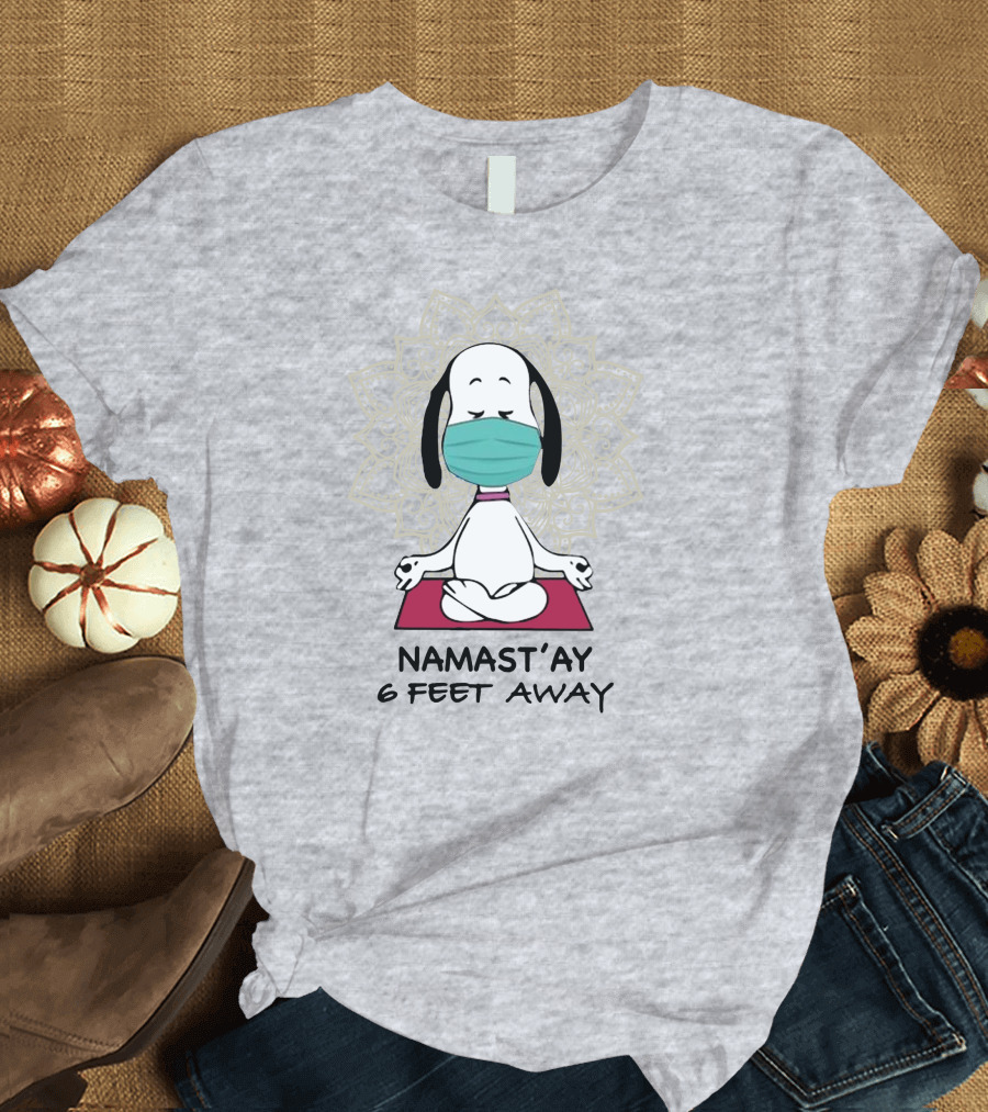 Namast'ay 6 Feet Away Snoopy Yoga Mandala Mask T-Shirt