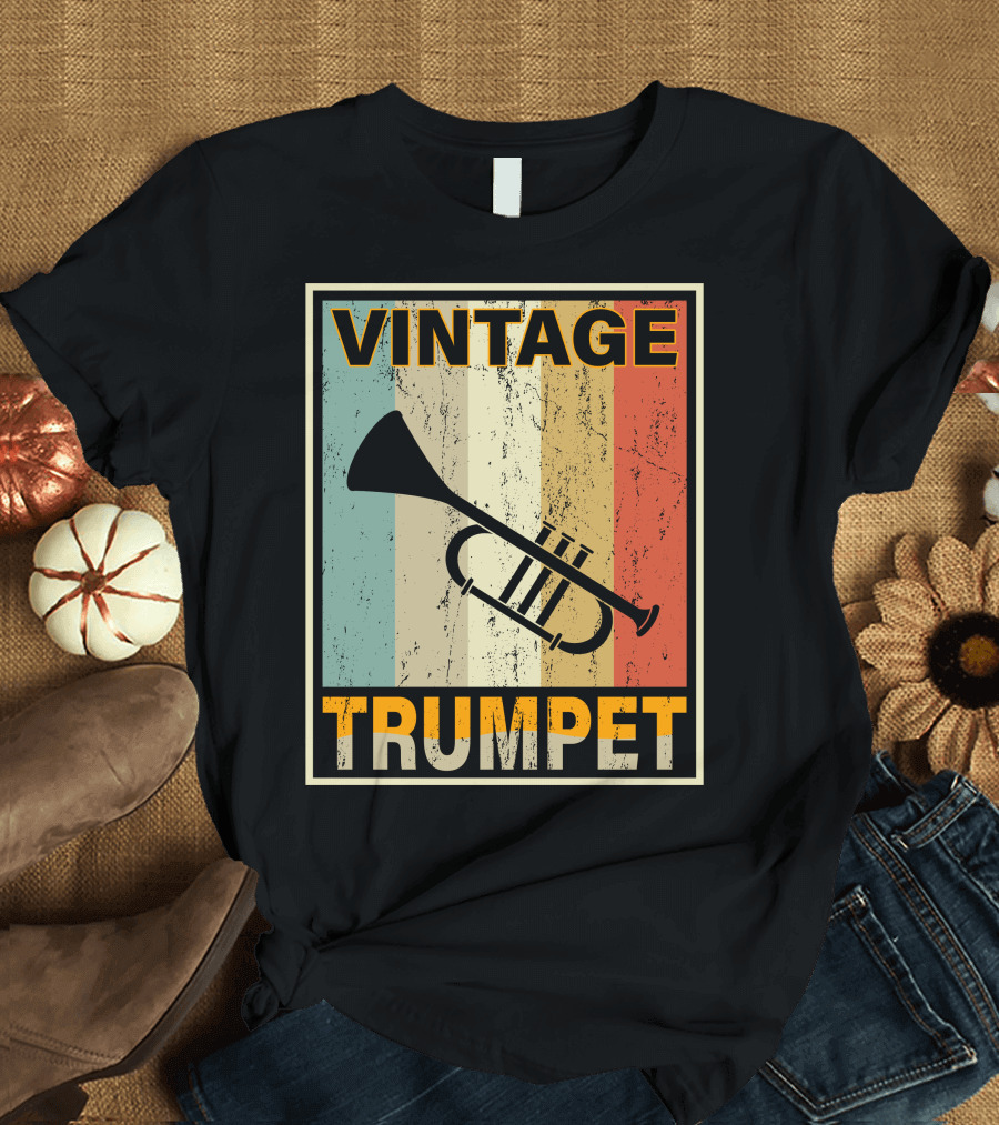 Vintage Trumpet Distressed Retro Stripes T-Shirt