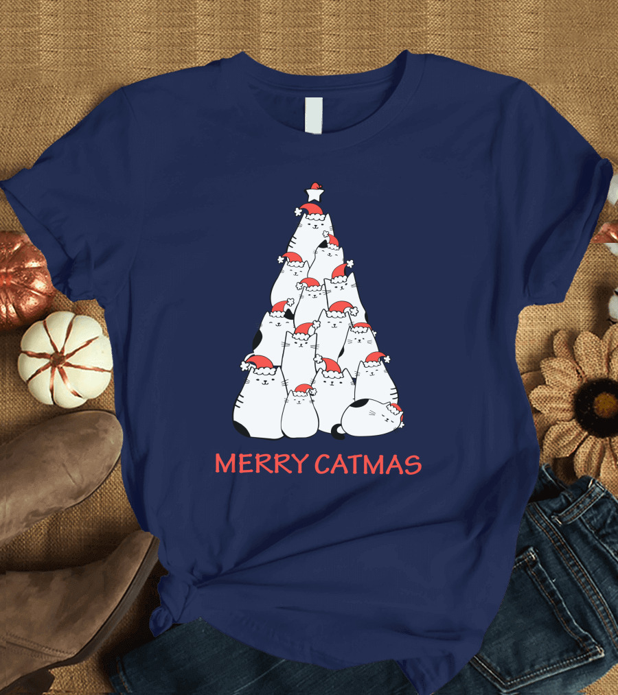 Merry Catmas Funny Cat Love Christmas Tree Cats T-Shirt