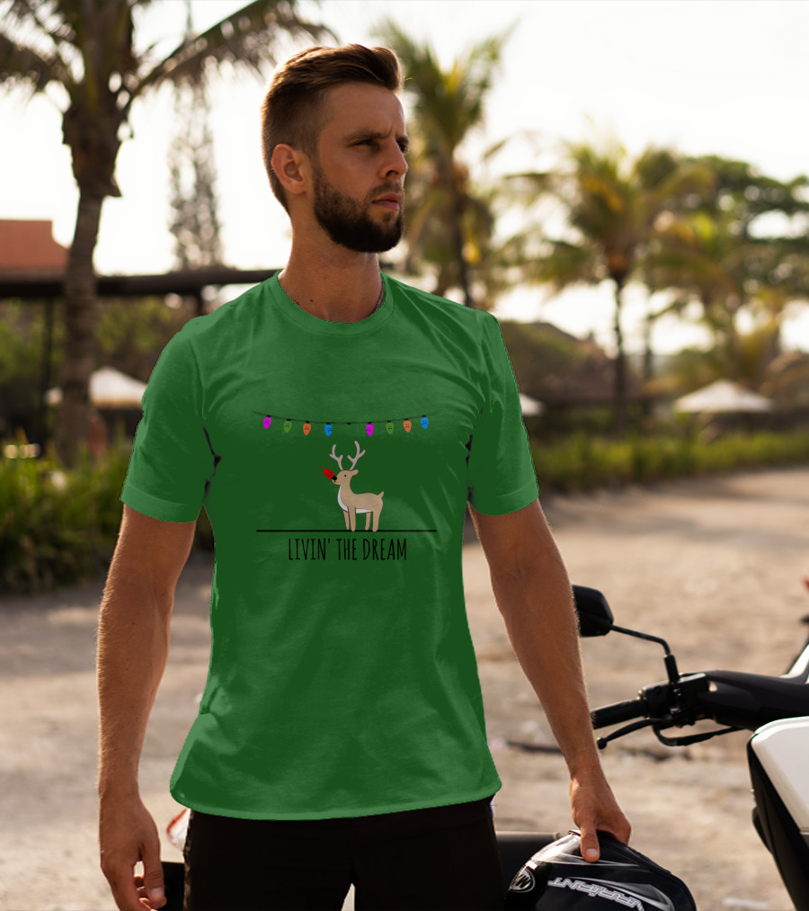 Livin' The Dream Rudolph Christmas Lights Reindeer Scene T-Shirt