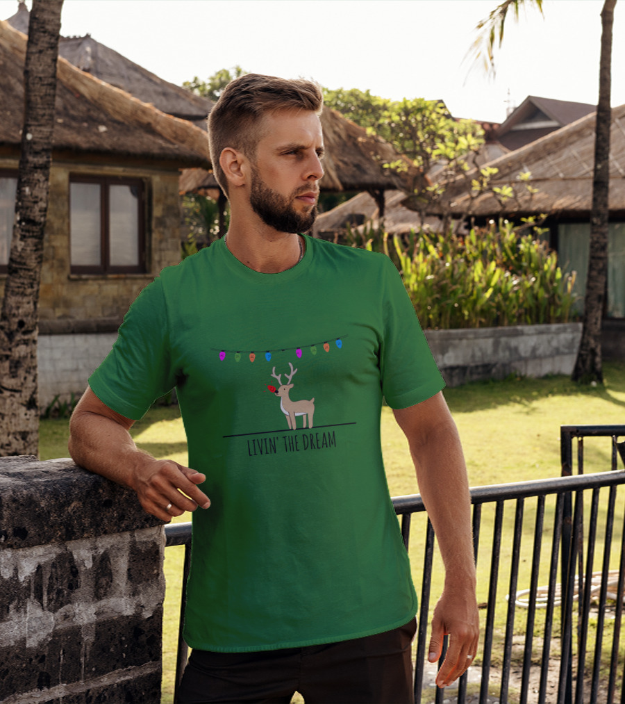 Livin' The Dream Rudolph Christmas Lights Reindeer Scene T-Shirt