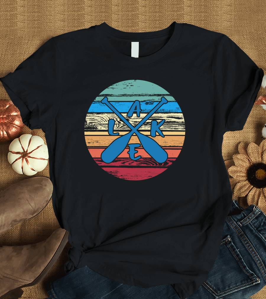 Lake Paddle Cross Rustic Vintage Summer Vacation T-Shirt