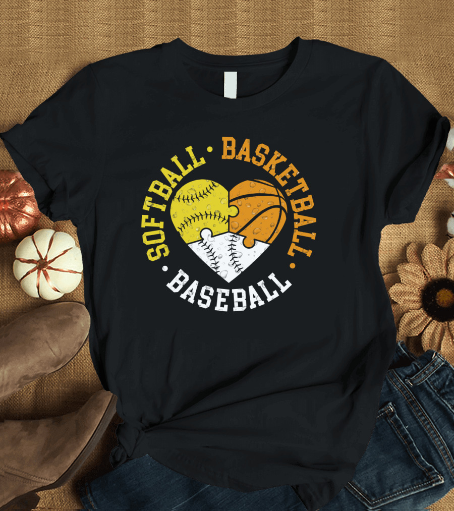 Softball Basketball Baseball Heart Puzzle T-Shirt