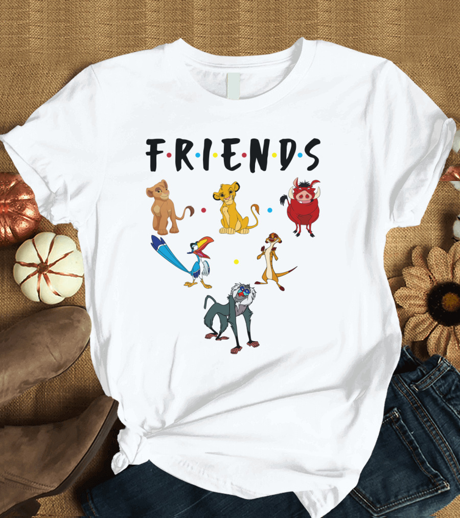 Friends The Lion King Simba Pumbaa Timon Rafiki Zazu Cartoon Characters T-Shirt