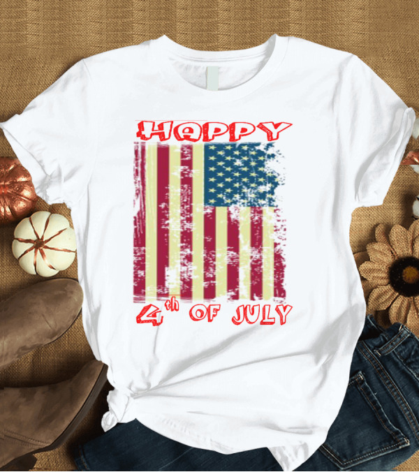 T-Shirt: Happy 4th of July Distressed American Flag Vintage T-Shirt Happy 4th of July Distressed American Flag Vintage T-Shirt
