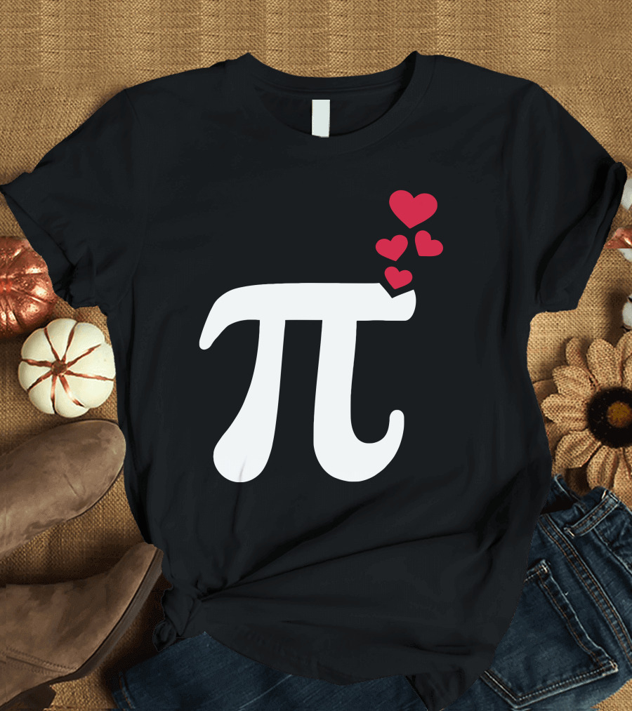 Pi Symbol with Red Hearts T-Shirt