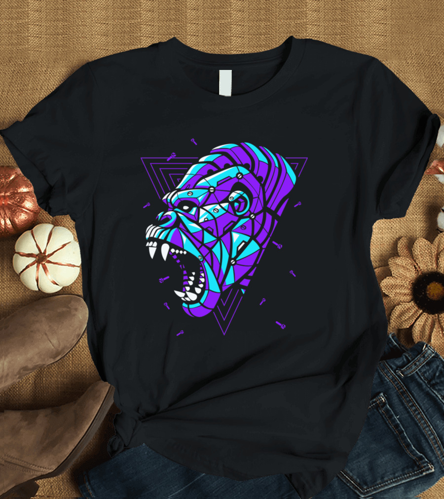 Cyber Punk Gorilla Geometric Triangles T-Shirt